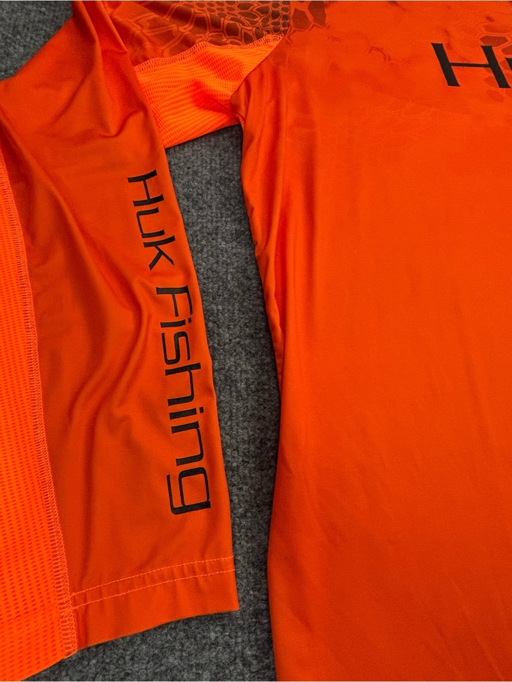 Huk Fishing Shirt Mens XL Orange Kryptek Camo Long Sleeve Performance UV Hunt - Picture 7 of 14